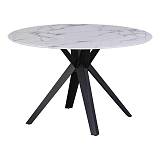 ΤΡΑΠΕΖΙ ΤΡΑΠΕΖΑΡΙΑΣ ΣΤΡΟΓΓΥΛΟ Fylliana 102 MARBLE ΜΕ ΜΑΥΡΑ ΜΕΤΑΛΛΙΚΑ ΠΟΔΙΑ 120x75εκ