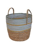 Καλάθι ψάθινο Raffia φυσικό-λευκό Φ37H35/45cm