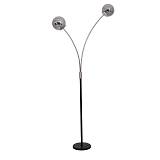 ΜΕΤΑΛΛΙΚΟ ΦΩΤΙΣΤΙΚΟ ΔΑΠΕΔΟΥ 2 ΛΑΜΠΕΣ  Fylliana FL4028A ΓΚΡΙ ΓΥΑΛΙΝΟ ΚΑΠΕΛΟ ΜΕ ΑΣΗΜΙ-ΜΑΥΡΗ ΒΑΣΗ 166εκ E27