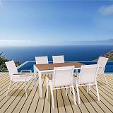 VIRNA Set Τραπεζαρία: Τραπέζι + 6 Πολυθρόνες, Μέταλλο Βαφή Άσπρο, Polywood Φυσικό Ε-00025585 Ε6797,2S